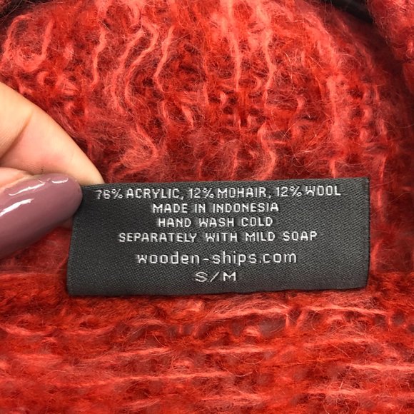 Wooden Ships Open Front Cardigan Sweater, Red, Wool Mohair Blend, Women's S/M - Picture 8 of 10